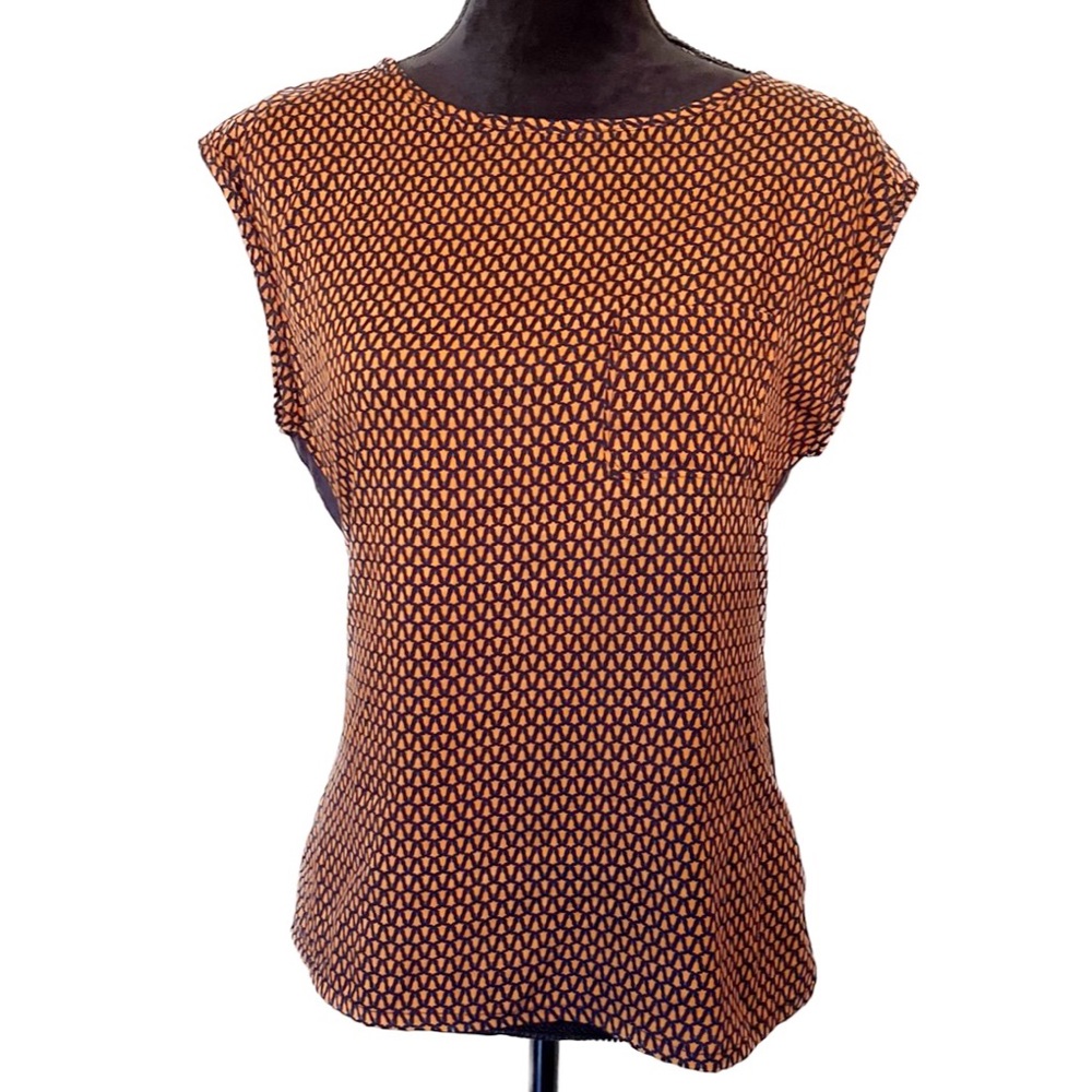 GAP Size Small Sleeveless Orange & Navy Geometric Top Business Casual Mod